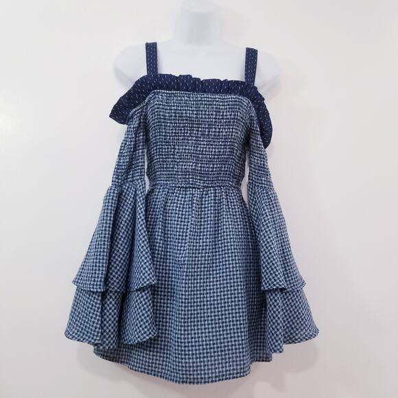 Tularosa Dresses & Skirts - Tularosa Smocked Tiered Wide Sleeves Off Shoulder Mini Dress